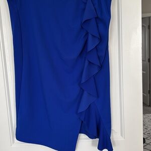 Chic Royal Blue Pencil Skirt with Ruffle Detail